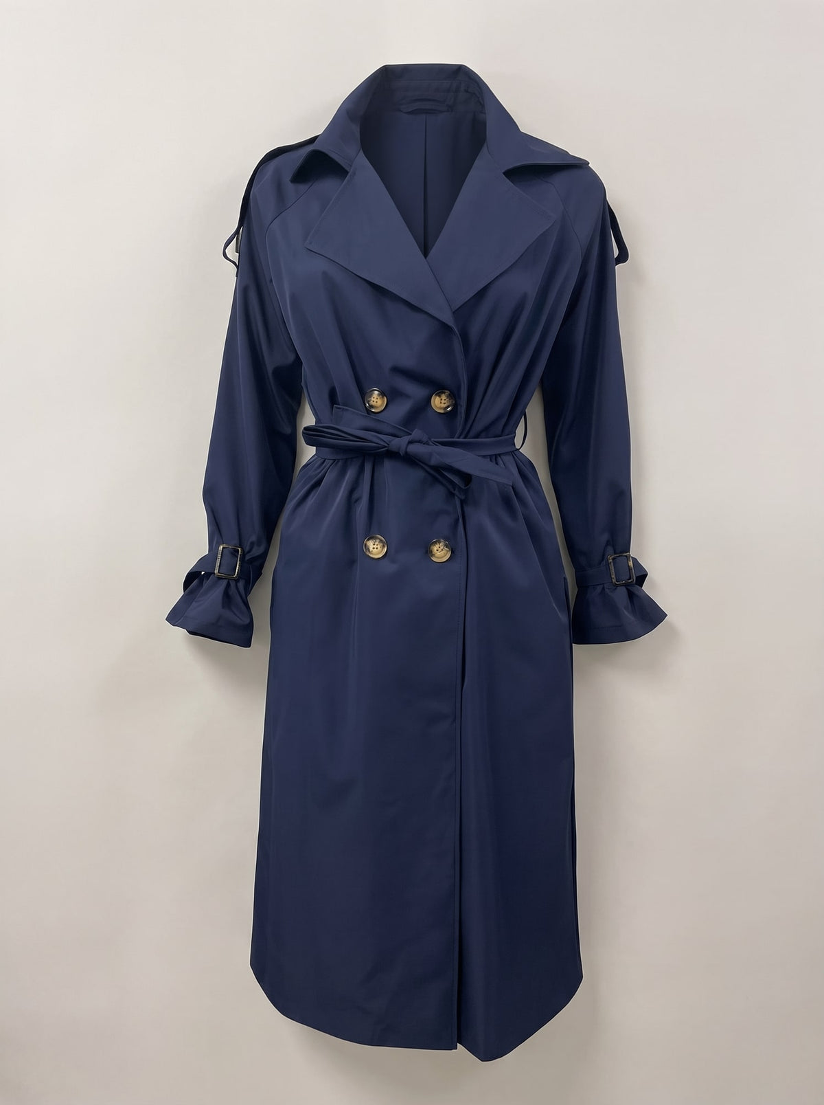 TRENCH DOPPIOPETTO CON CINTURA Blue Navy - still life - IRONICA