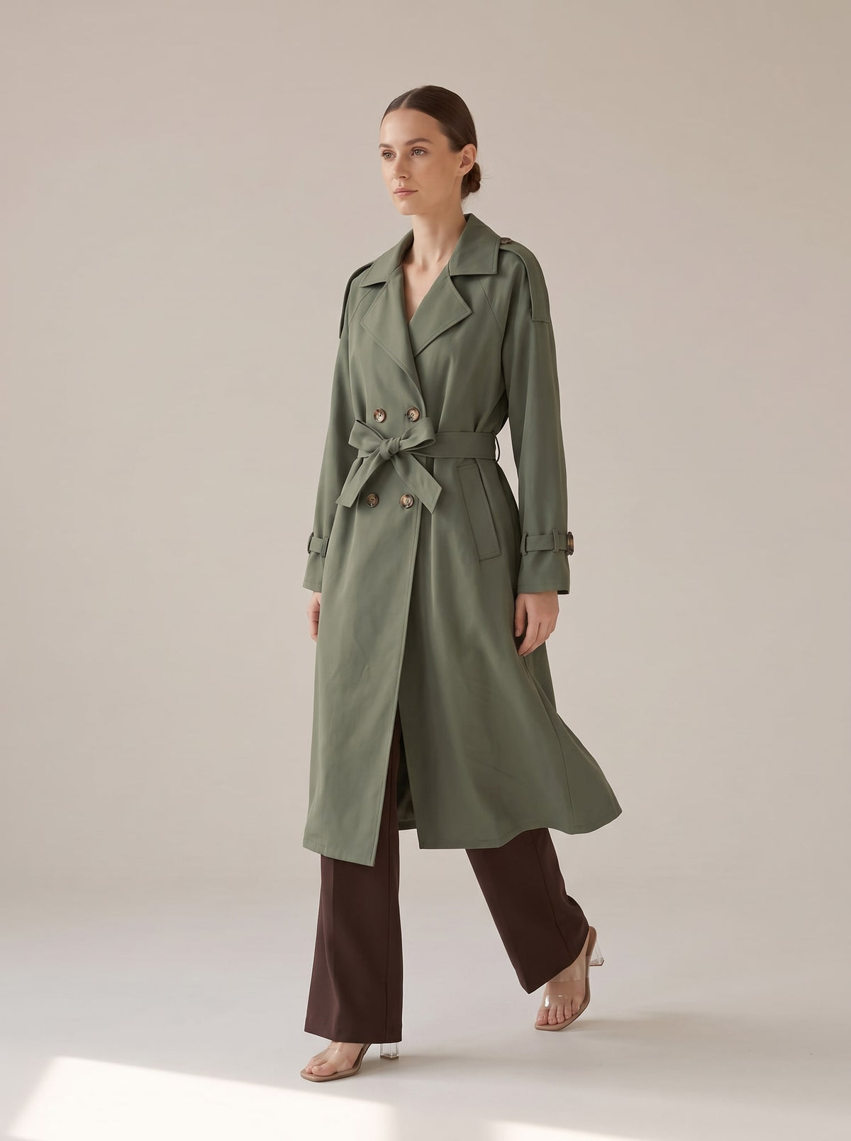 TRENCH DOPPIOPETTO CON CINTURA Militare - in movimento - IRONICA