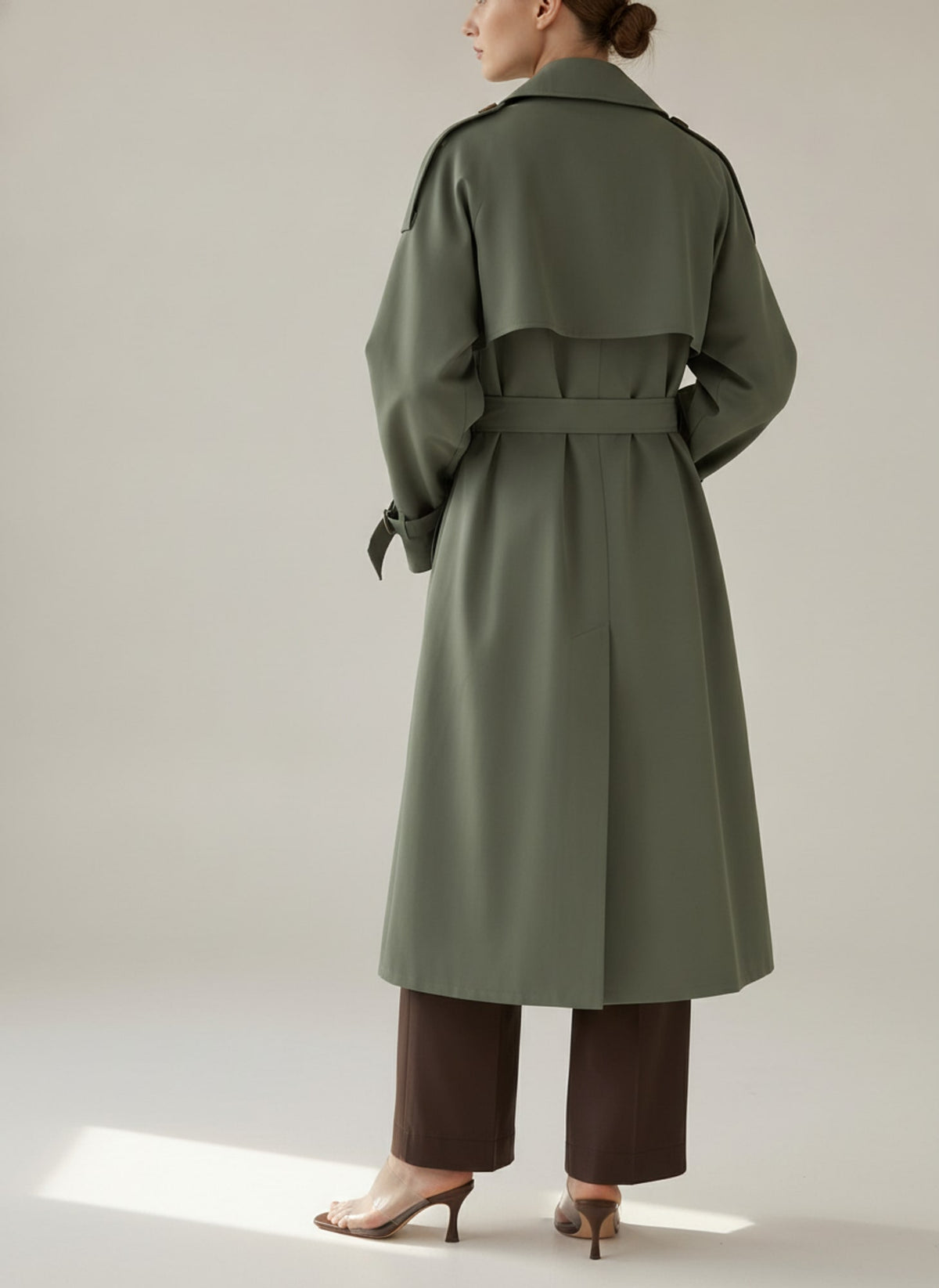 TRENCH DOPPIOPETTO CON CINTURA Militare - dettaglio - IRONICA